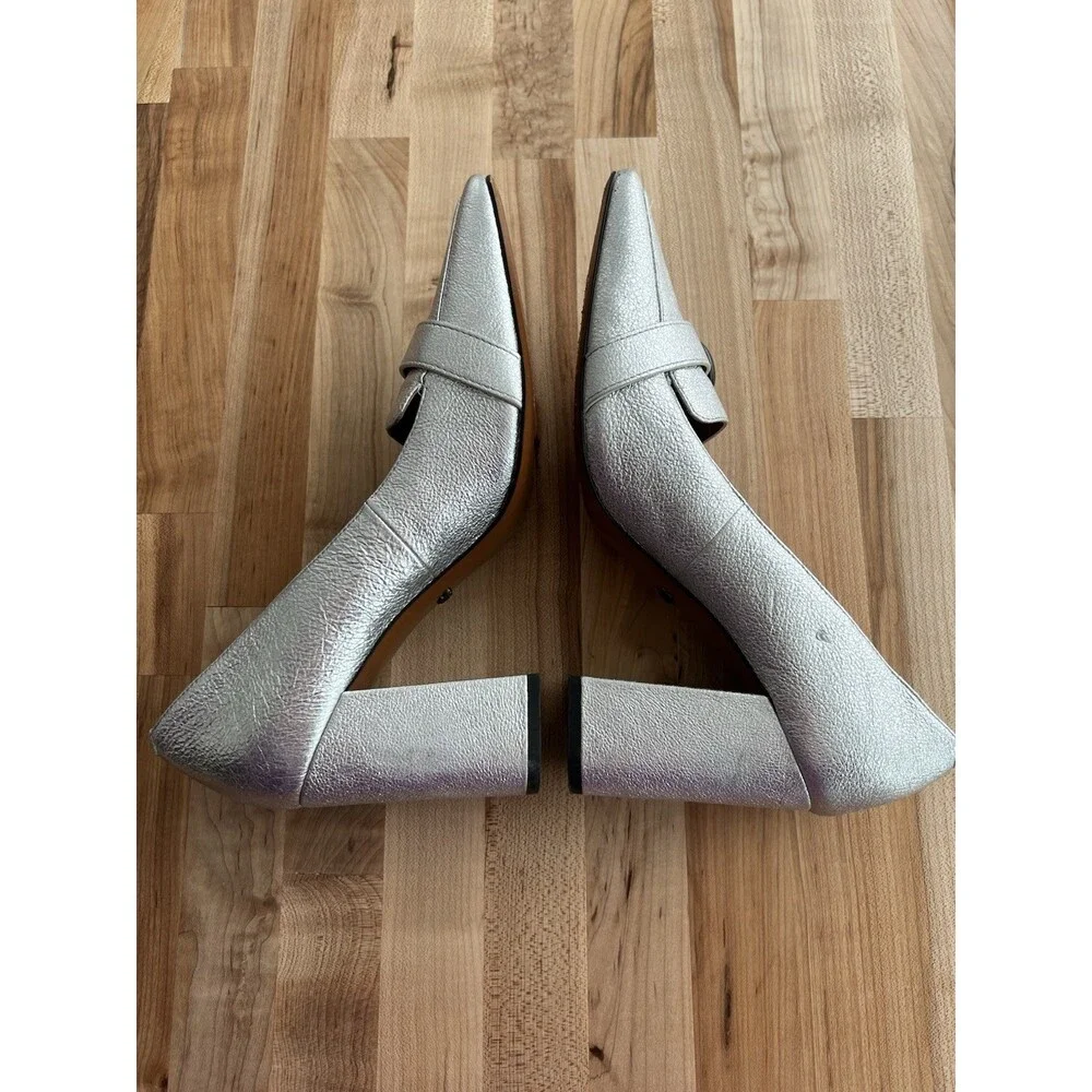 Coach Jade Pump 85mm Crackled Leather Metallic Silver Square Toe Size 9 - Picture 3 of 9